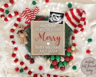 Christmas Pregnancy Announcement Digital Holiday Baby Announcement Editable Template for Social Media