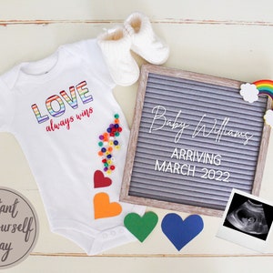 Pride Love Always Wins Digital Pregnancy Announcement. LGBTQIA Pregnancy Announcement. image 1