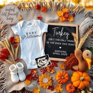 Thanksgiving Pregnancy Announcement Digital Template for Pregnancy Editable Birth Announcement Fall Pregnancy