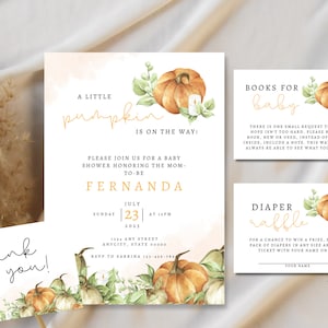 Fall Baby Shower Invitation Digital Bundle Template to Edit for Baby Shower Little Pumpkin Invite Download