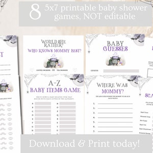 Halloween Baby Shower Game Bundle Digital Baby Bingo Printable Games for Shower Baby Is Brewing