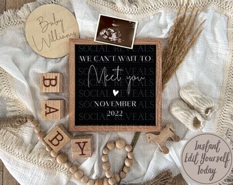 Neutral Letter Board Pregnancy Announcement: Editable Photo (Digital Download)