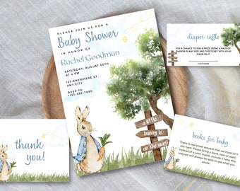 Peter Rabbit Baby Shower Invitation Template, Gender Neutral Spring Shower (Digital Download)