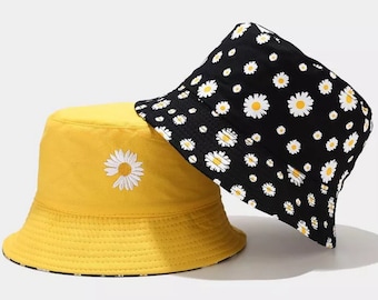 Daisy Bucket Hat, Reversible, Mother's Day Gift, Floral Bucket Hat, Spring Summer Daisy Hat, Beach Fashion, Sun Cap