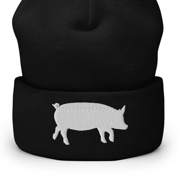 Pig Embroidered Cuffed Beanie, Pig Gifts, Pig Farmer Hat