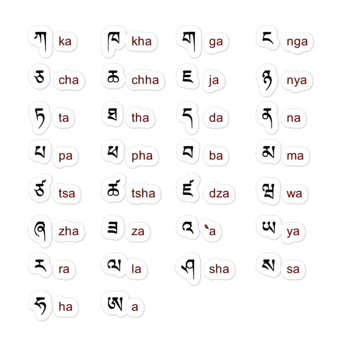 Tibetan Alphabet Learning Sticker, Learn Tibetan, Bubblefree Stickers