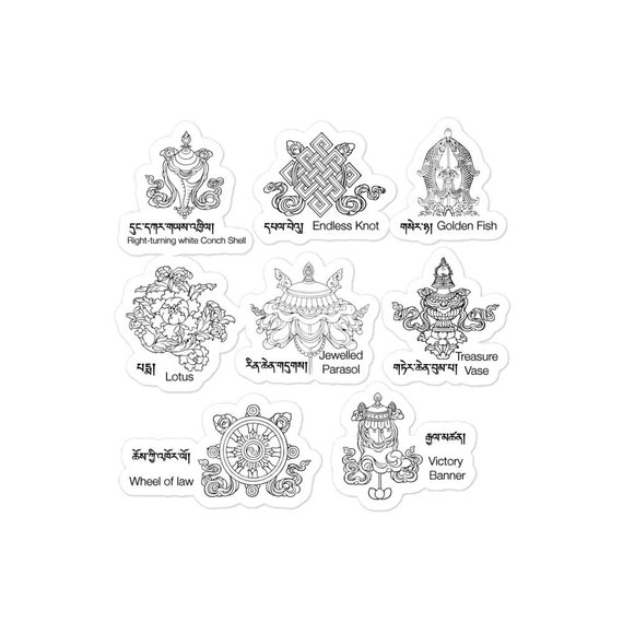 Design Set With Eight Auspicious Symbols Of Buddhism Isolated On White  Stock Illustration  Download Image Now  iStock