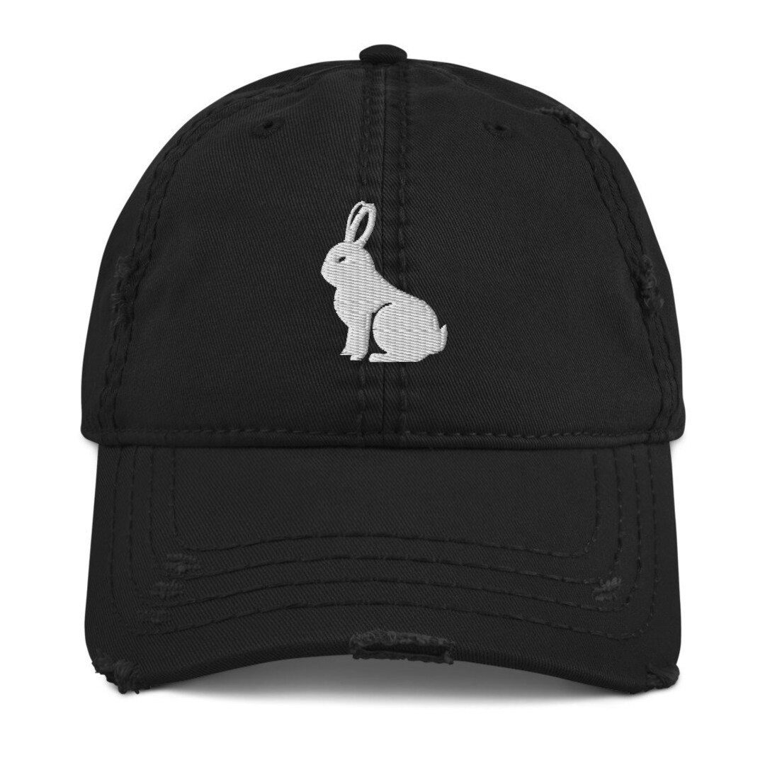 Rabbit Embroidered Distressed Dad Hat, Rabbit Ornaments, Rabbit Gifts