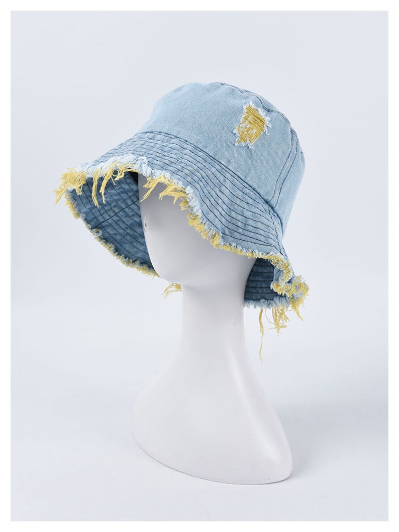 Ripped Denim Bucket Hat Korean Style. 10.2 Inches Diameter Etsy