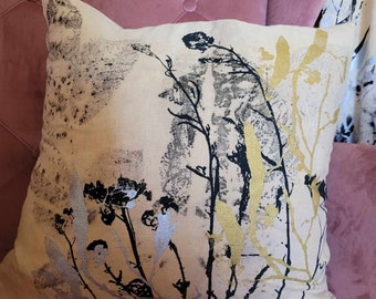 PILLOWCASE ,natural dyes and printed cusion cover, ecoprinted and screenprinted, linen cushion cover