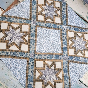 BLUE STARS, Vintage quilt piece for crafts, sewing,patchwork , arts,  remnants, scraps
