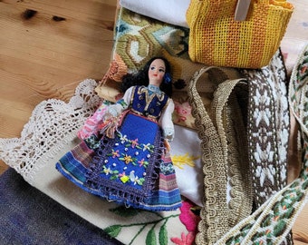 EURO DOLL,Vintage Scrap pack bundle pieces, , cotton and linen, fabric pieces for projects ,slow stitching,crafts, patchwork