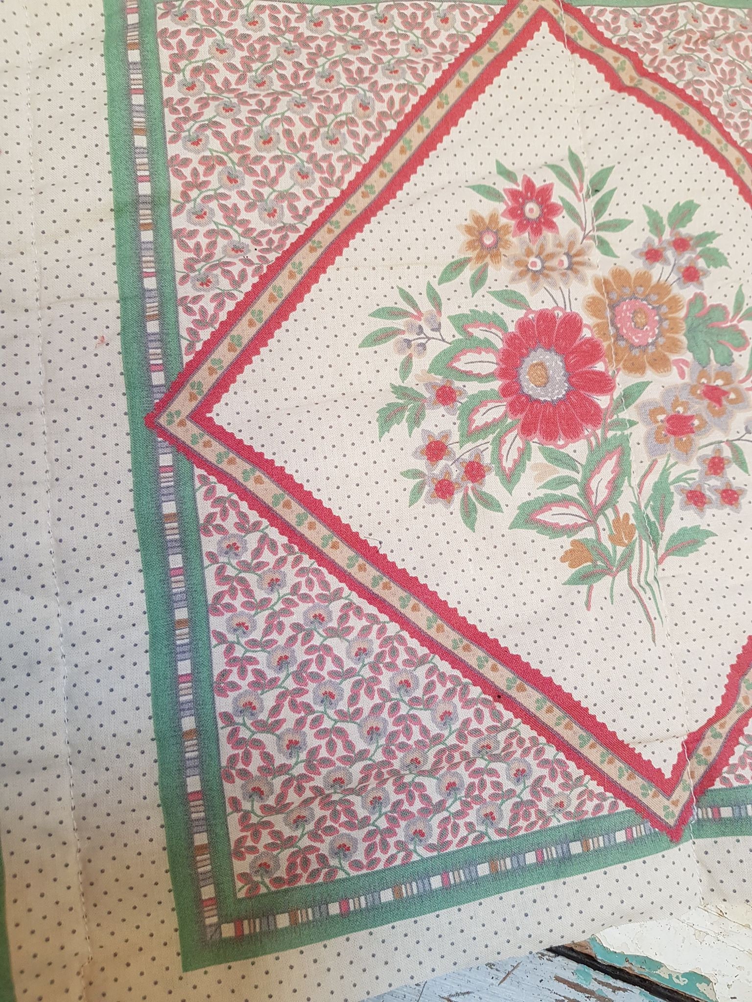 PROVENCEV, French Vintage Quilt , Two Sided Piece for Patchwork ,crafts