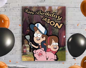Gravity Falls Themed Cartoon Birthday Poster 16” x 20” (40x50cm)