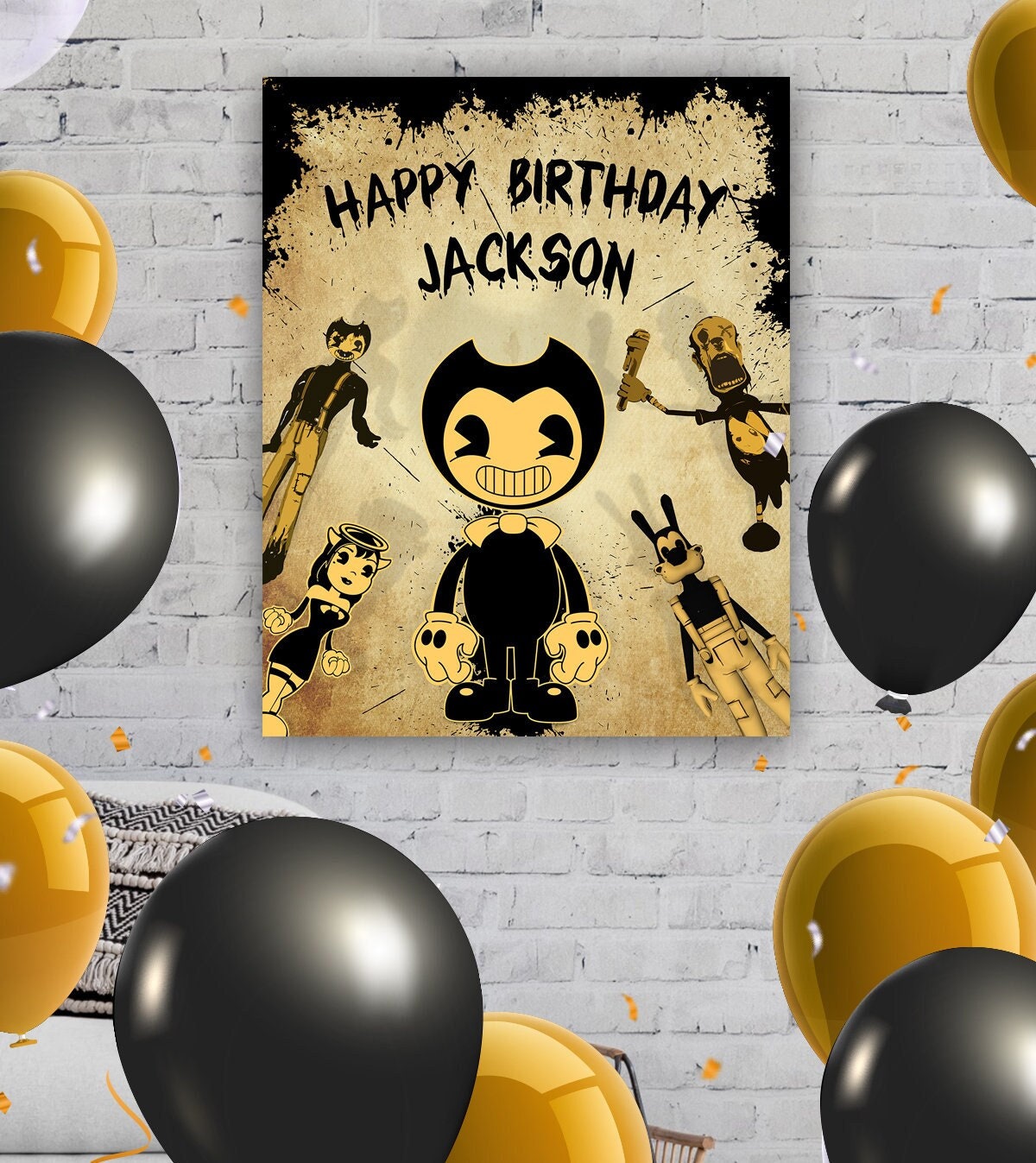 Bendy And The Ink Machine Birthday Thank You Tags, Digital-Print  Yourself-INSTANT DOWNLOAD Thank You Tags, Bendy And The Ink Machine Party