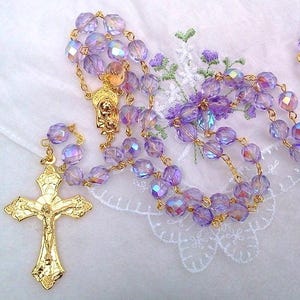 Amethyst Purple AB Czech Crystal Rosary in Gold or Silver