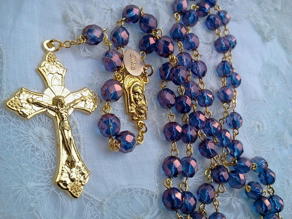 Purple Haze Czech Crystal Rosary in Gold