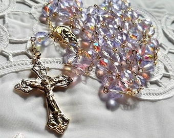 Light Purple AB Czech Crystal Rosary in Gold or Silver