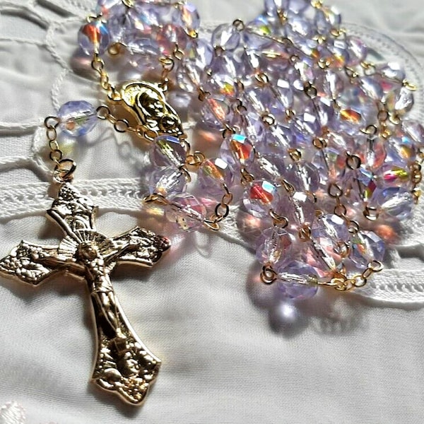 Light Purple AB Czech Crystal Rosary in Gold or Silver