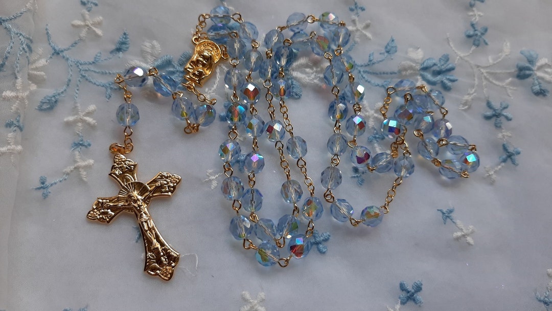 Light Blue AB Crystal Rosary Etsy