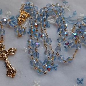 Light Blue AB Crystal Rosary