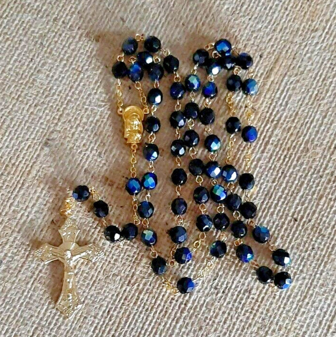 Black AB Crystal Rosary in Gold Etsy