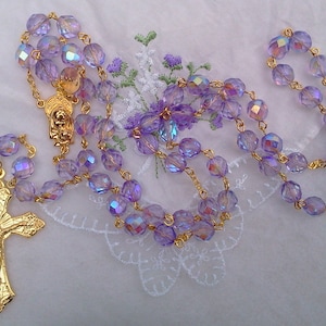 Amethyst Purple AB Czech Crystal Rosary in Gold or Silver