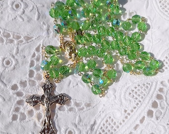 Green AB Czech Crystal Rosary in Gold