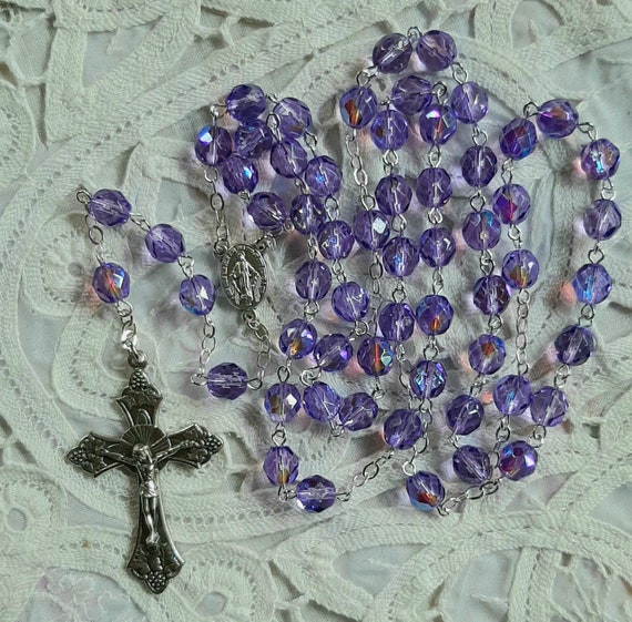 Decorative Rosary Beads Gray, Christian Holiday Decor