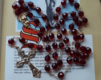 Dark Garnet Colored Czech Crystal Rosary Gold or Silver Finish