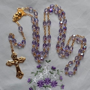 La Petit Amethyst Purple AB Czech Crystal Rosary in Gold