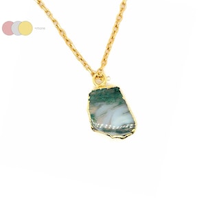 Moss Agate Slice Connector Necklace, 14k Gold Filled Layering Choker, Gemstone Slice Necklace, Layering Jewelry, Minimalist Necklace,