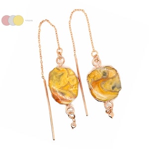 Yellow Crazy Lace Threader Earrings with Crystal Drop, Modern Dangle Earrings, Chic Jewelry, Gift for Her, Stylish Statement