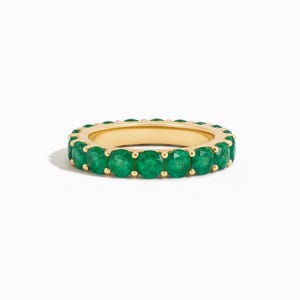 Emerald Eternity Ring in Solid Gold, Round Faceted Emerald Band, May Birthstone Stacking Ring, Genuine Emerald Gold Ring,