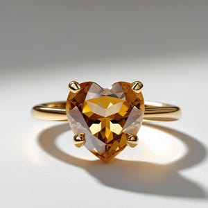 Sterling Silver Ring Heart Shape Ring, Citrine Ring, 18k Gold Ring, Faceted Cut Gemstone Heart Shape Ring, Wedding Jewelry, Yellow Ring