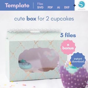 Box template for 2 cupcakes - 5 Files + Bonus