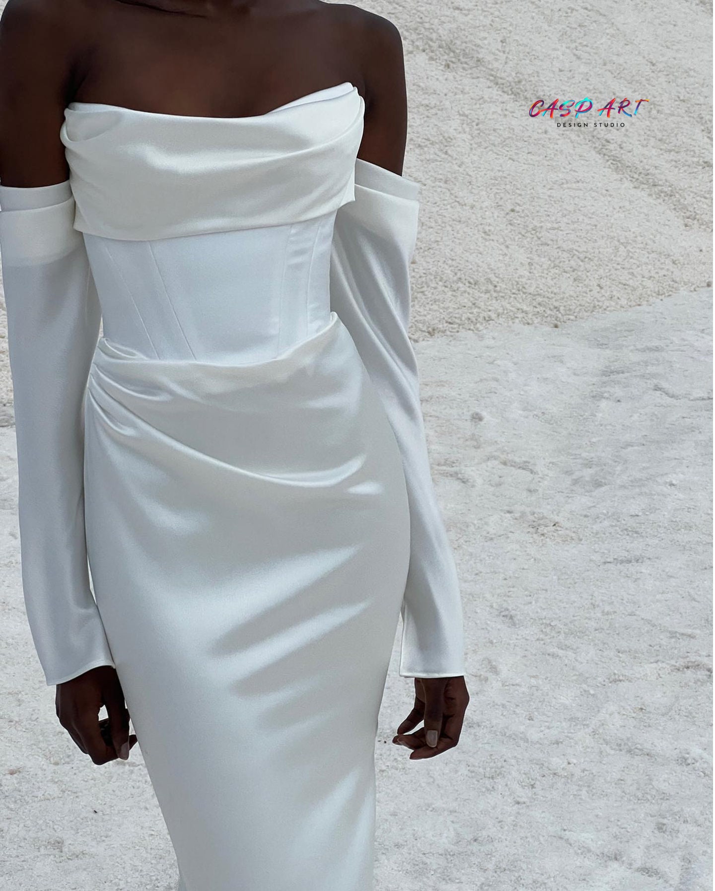 Simple Long Sleeve Wedding Dress, Corset Mermaid Wedding Gown, Satin ...