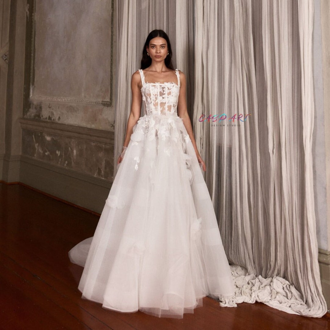 White Bridal Corset Dress with Tulle Skirt