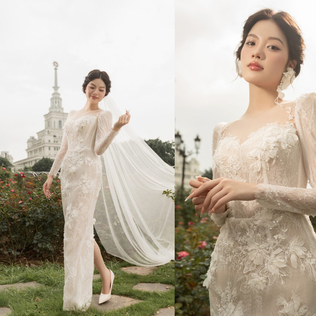 Traditional Mermaid Wedding Dress Buttons Back Long Corset Gown