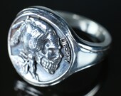 Hobo Nickel Brave Ring - Skull Ring For Men - Sculptural Art - Made Of Sterling Silver 925 Mexican Biker Style - Coin Ring - Indian head