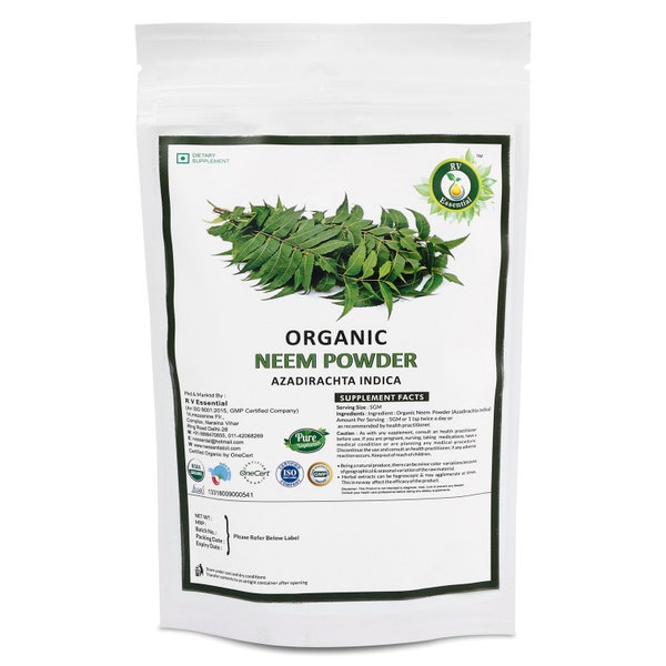 Organic Neem Powder Azadirachta Indica Neem Leaf Powder For Tooth USDA Organic Certified Ayurvedic Herbal Supplement By R V Essential