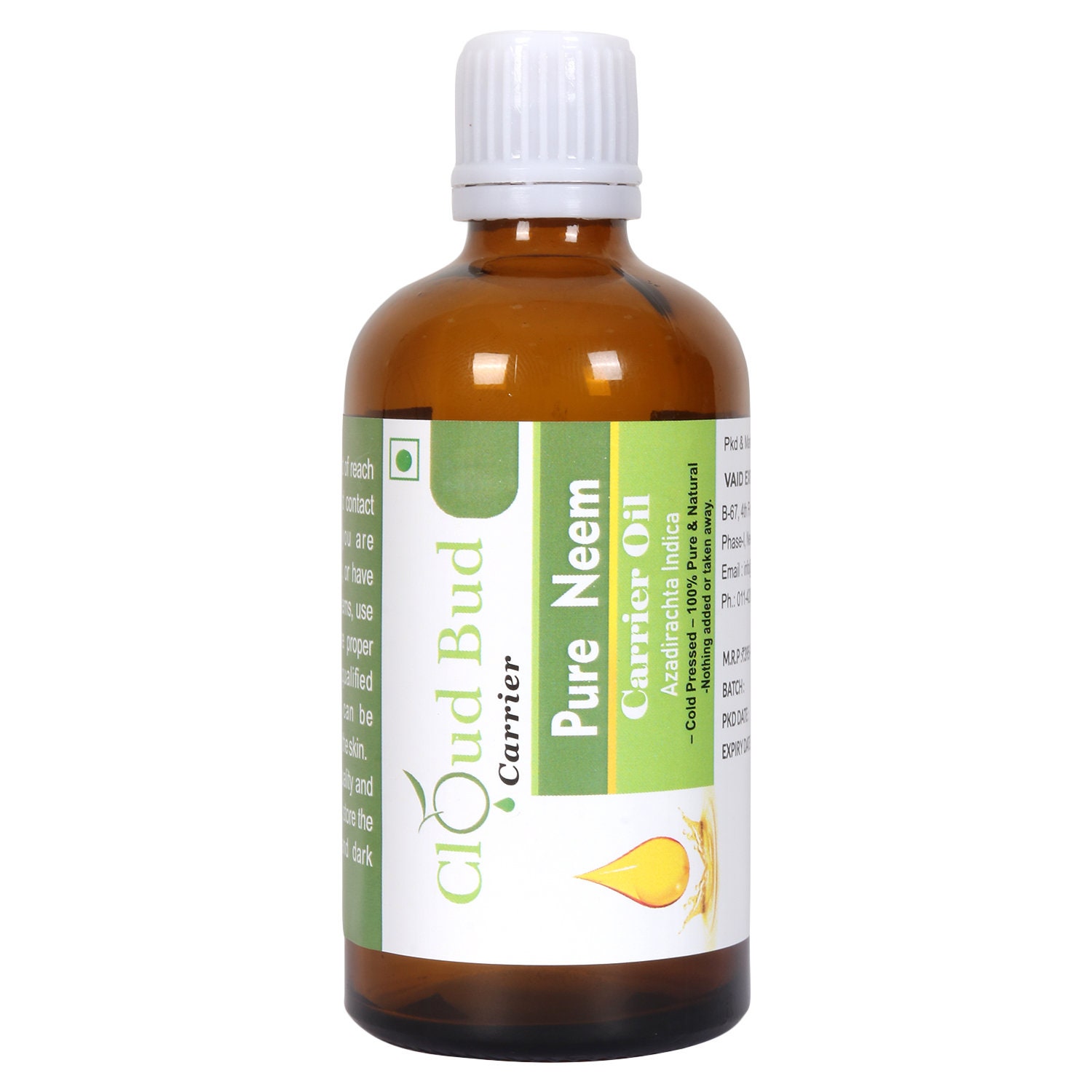 Neem Oil Pure Neem Carrier Oil Azadirachta Indica 100% Pure and Natural Cold Pressed Unrefined For Skin Reduces Scars By Cloud Bud