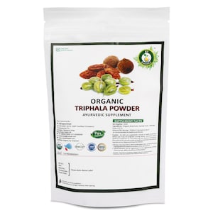 Biologisch triphalapoeder gemaakt van Haritaki, Vibhitaki en Amla Triphala Churna-poeder