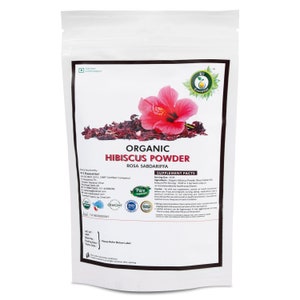 Organic Hibiscus Powder Rosa Sabdariffa Hibiscus Flower Powder USDA Certified Ayurvedic Herbal Supplement in Zip Lock Pouch By R V Essential