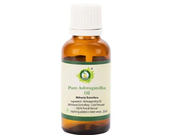 Ashwagandha Oil Pure Ashwagandha Oil Withania Somnifera 100% Pure and Natural Cold Pressed Concentration and Memory Support By R V Essential