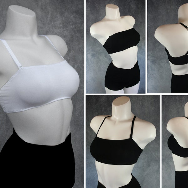 Bandeau bra top with removable straps. Organic bamboo- super soft! Strapless bralette. UK handmade. Size x-small to x-large. Black or white