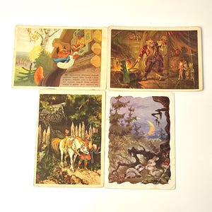 Vintage Cartoon Postcards 1950s Soviet Union Set 4 Very Rare 1950s Old Written Postcards