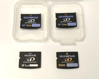 Two Olympus XD Memory Cards In Case - 256 Mb Each