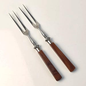 Vintage Meat Forks Set – Bakelite Handle – Germany – Art Deco Carving Fork – Retro Kitchen Utensils – Mid Century