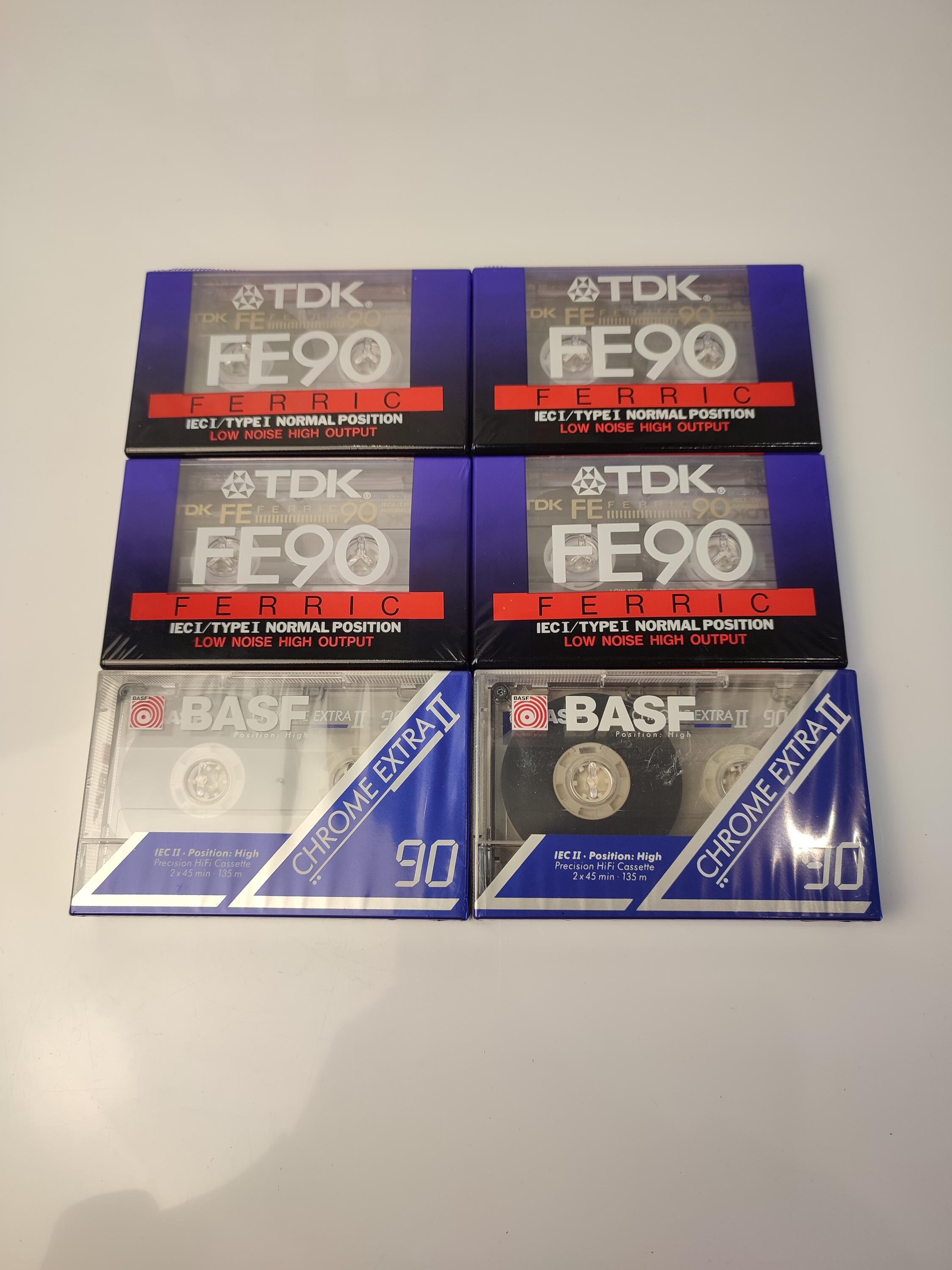 Blank Audio Cassette Tapes Set of 6 TDK FE90 Ferric & BASF Chrome 
